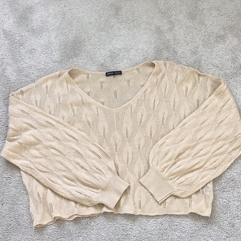 SHEIN Cream V-Neck Sweater